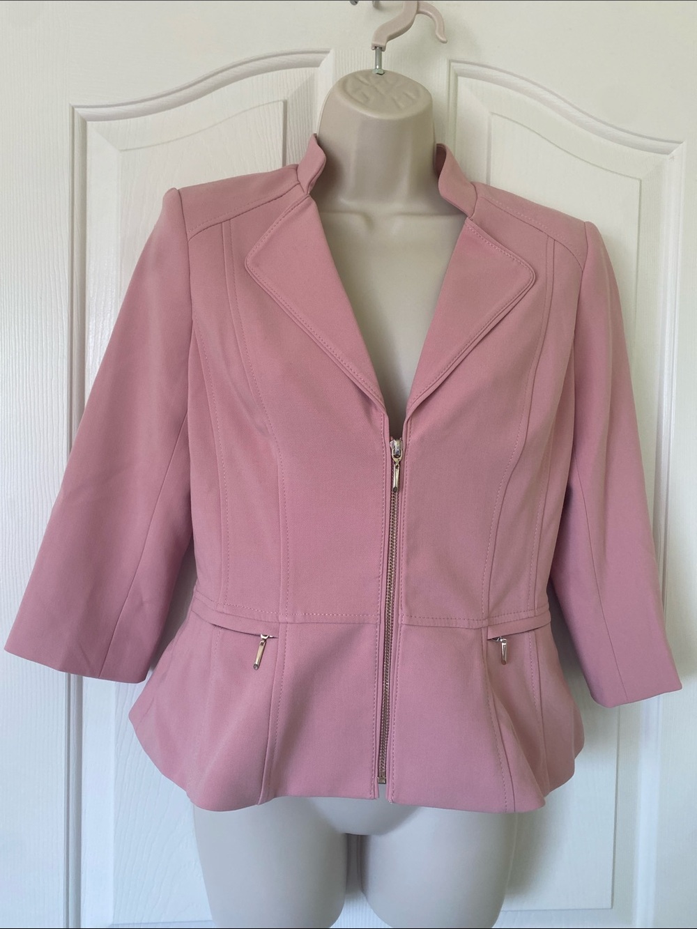 White House Black Market Blush Pink Zip-Peplum Blazer
